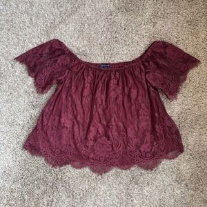 American Eagle Burgundy Lace off the shoulder boho shirt size small